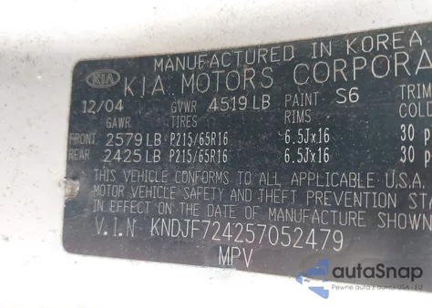 2005 Kia New Sportage from USA, damaged, VIN KNDJF724257052479